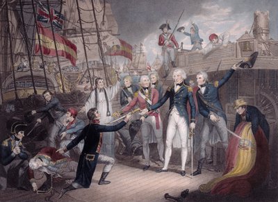 Admiral Nelson empfängt das Schwert des spanischen Admirals, Schlacht von St. Vincent von Daniel Orme