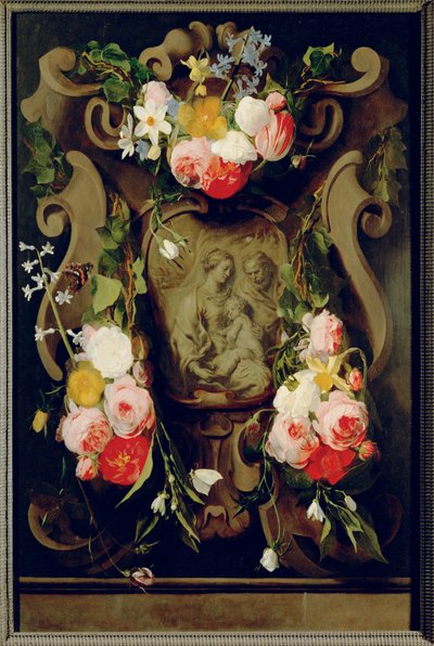 Stillleben mit Heiliger Familie von Daniel Seghers