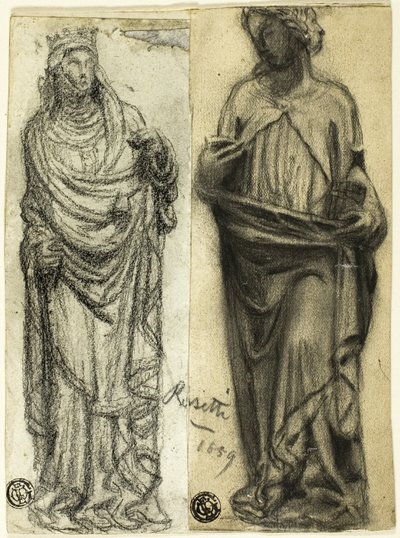 Zwei Studien mittelalterlicher Skulpturen von Dante Gabriel Rossetti