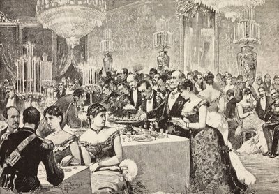 Buffetraum, Hofball im Quirinalspalast, Rom, Italien, Gravur nach einer Zeichnung von Dante Paolocci, aus L