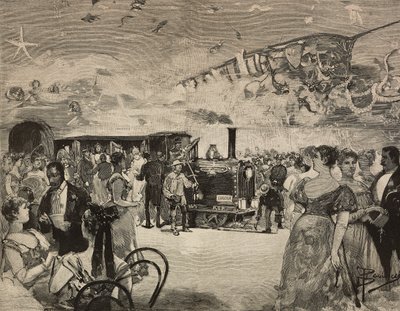 Karnevalsparty im Internationalen Künstlerclub (Circolo Artistico) von Rom, Italien (Stich nach Zeichnung von Dante Paolocci, aus L