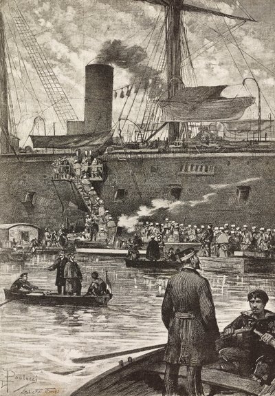 Italienische Soldaten besteigen das Schlachtschiff Principe Amedeo, italienische Expedition im Roten Meer, Neapel, Italien von Dante Paolocci