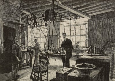 Mechanische Werkstatt in der Münze von Rom, Italien, Gravur nach Zeichnung von Dante Paolocci, aus L