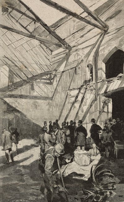 Überreste des israelischen Theaters nach dem Brand von 1893, Rom, Italien, Gravur nach einer Zeichnung von Dante Paolocci, aus L