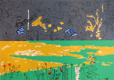 Garten, Dunkler Rand mit Blauen Lilien von David Alan Redpath Michie