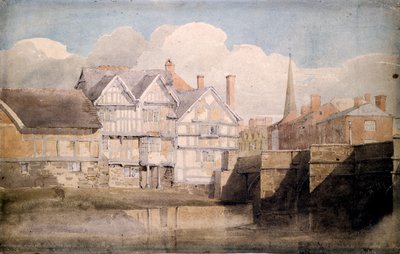 Alte Häuser und Wye-Brücke, Hereford, 1820 von David Cox