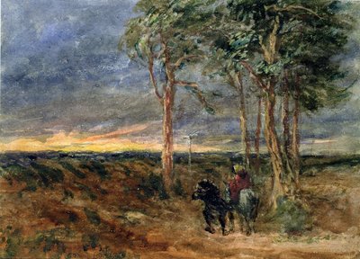 Reisende nähern sich einem Wegweiser auf einer Heide, 1851 von David Cox