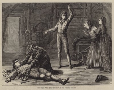Szene aus Die zwei Waisen, im Olympic Theatre von David Henry Friston