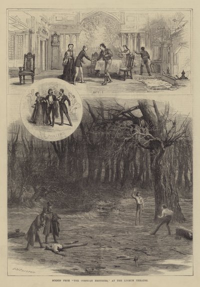 Szenen aus Die korsischen Brüder, im Lyceum Theatre von David Henry Friston