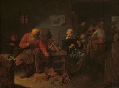 Innenraum einer Schusterwerkstatt, um 1650 von David III Ryckaert