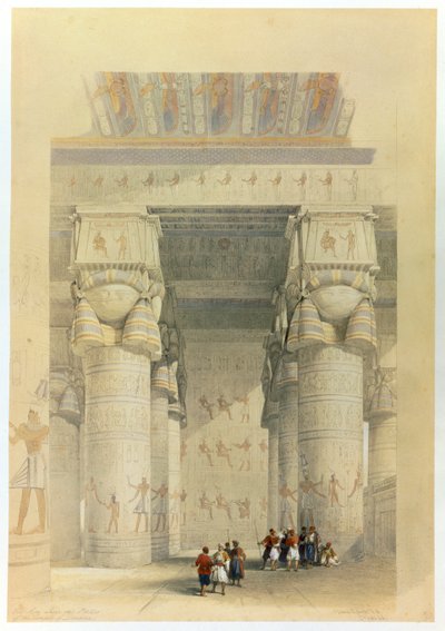 Blick unter dem Portikus des Tempels von Denderah, Ägypten, 19. Jahrhundert von David Roberts
