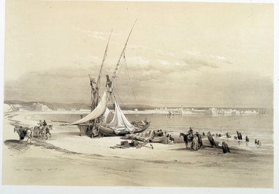 Ansicht der Stadt Tyrus (Tyrus) im Libanon, Zeichnung gemacht am 27/04/1839 in „Das Heilige Land“, London 1849 von David Roberts