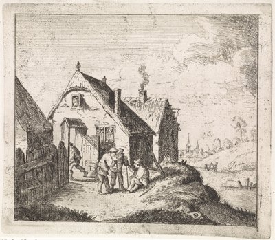 Drei Männer im Gespräch bei einem Haus von David Teniers (II)
