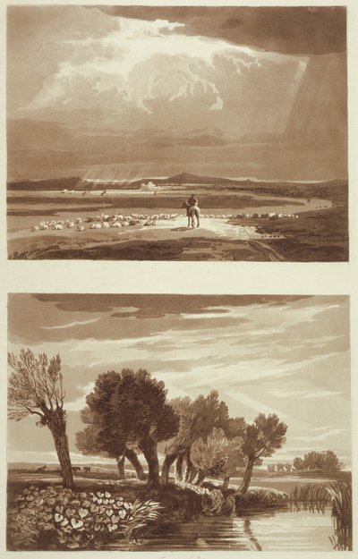 Ein Effekt nach einem Sturm... und vorübergehender Effekt, Ansicht in Battersea Marsh, Illustrationen aus A Treatise on Landscape and Effect in Water Colours, 1841 (Aquatinta) von David after Cox