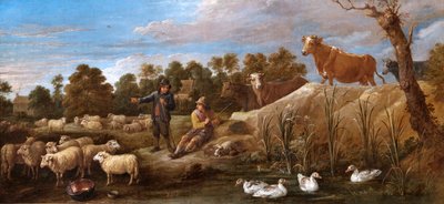 Landschaft mit zwei Hirten, Vieh und Enten von David Teniers the Younger