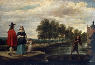Der Künstler, seine Frau und sein Kind am Wassergraben seines Herrenhauses, Perck von David Teniers the Younger
