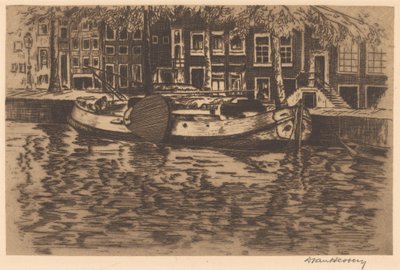 Kanal mit angelegtem Segelboot von David van Hessen (signed by artist)