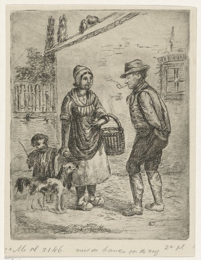 Bauer und Bäuerin bei einem Bauernhof von David van der Kellen