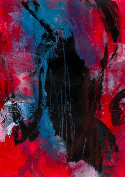 Dynamisches Rot Blau Abstrakt von Deb Chaney