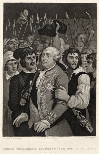 Ludwig XVI. von der Menge bedroht bei ihrem Besuch in den Tuilerien, 20. Juni 1792, graviert von John Sartain von Denis Auguste Marie (after) Raffet