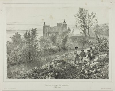 Das Schloss von Graf Woronzoff, Aloupka, Krim, 12. August 1837 von Denis Auguste Marie Raffet
