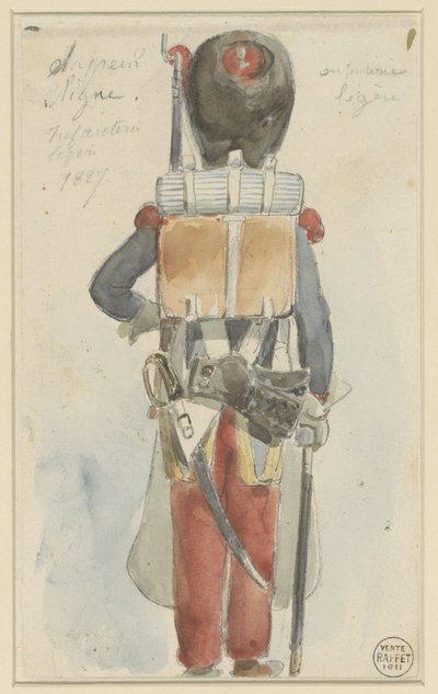 Uniformstudie, Sapeur ligne. Leichte Infanterie 1827 von Denis Auguste Marie Raffet
