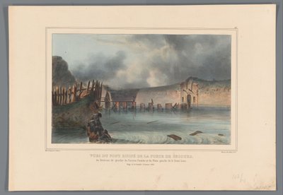 Zerstörte Brücke, 1832 von Denis Auguste Marie Raffet