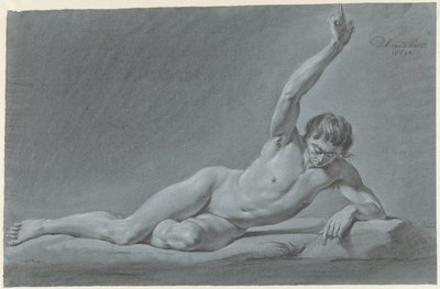 Liegender männlicher Akt mit erhobenem Arm von Derk Anthony van de Wart