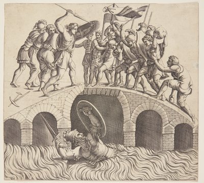 Horatius Cocles entkommt im Tiber von Diana Scultori