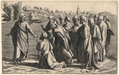 Christus macht Petrus zum Haupt der Kirche von Diana Scultori after Raphael