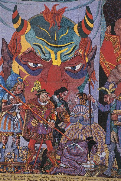 Nahaufnahme eines Gemäldes, Insurgentes-Theater, Mexiko-Stadt, Mexiko von Diego Rivera