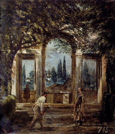 Villa Medici in Rom, Pavillon Kleopatra oder „Der Pavillon der Ariadne“. Blick auf die Gärten der Villa Medici in Rom von Diego Velázquez