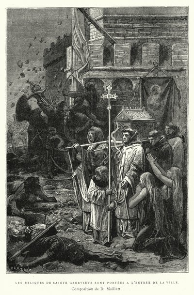 Die Reliquien der heiligen Genoveva werden zum Stadteingang getragen (Stich) von Diogene Ulysse Napoleon Maillart