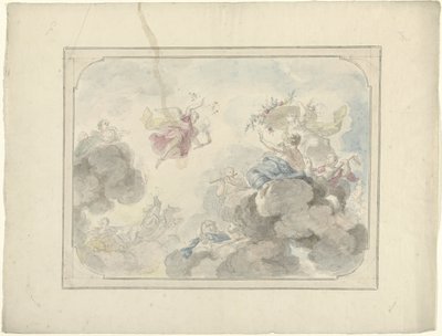Entwurf für eine Deckenmalerei mit Blick in den Himmel, wo Aurora die Dunkelheit vertreibt von Dionys van Nijmegen