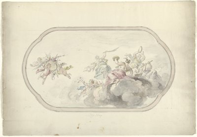 Entwurf für eine Deckenmalerei mit musizierenden Frauen und Putti mit Blumenkorb als Allegorie auf Freude von Dionys van Nijmegen