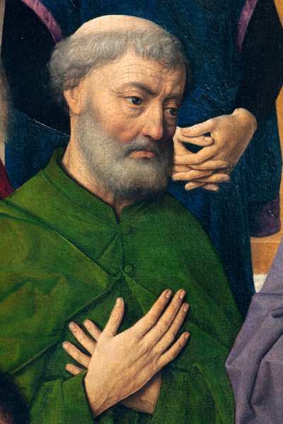 Pfarrkirche (Parochiekerk Sint-Pieter). Gemälde. Das letzte Abendmahl. Dirk Bouts. Detail. Zentrales Panel. von Dirck Bouts