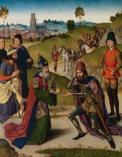 Das Treffen von Abraham und Melchisedek, Detail des Altars des Heiligen Sakraments, ca. 1464-68 von Dirck Bouts