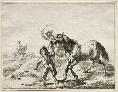 Ein Junge führt ein Pferd zum Trinken von Dirck Stoop