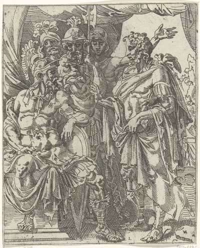 Achior erzählt Holofernes von den Israeliten von Dirck Volckertsz. Coornhert (attributed to)