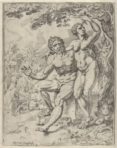 Adam und Eva pflücken die verbotene Frucht von Dirck Volckertsz. Coornhert (attributed to)