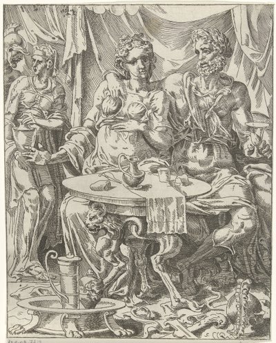 Judit und Holofernes genießen ein Festmahl von Dirck Volckertsz. Coornhert (attributed to)