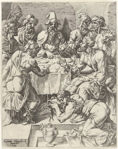 Maria Magdalena wäscht die Füße Christi von Dirck Volckertsz. Coornhert (attributed to)