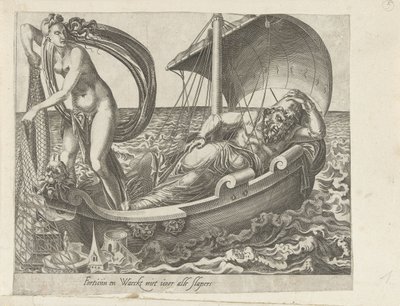Fortuna begünstigt nicht die Schlafenden; Geduld als Siegerin über Fortuna (Sprüche über Fortuna) von Dirck Volckertsz. Coornhert