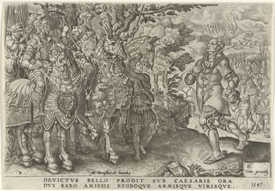 Übergabe des Herzogs von Sachsen auf dem Schlachtfeld von Mühlberg, 1547 von Dirck Volckertsz. Coornhert