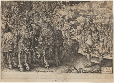 Die Kapitulation von Johann Friedrich, Kurfürst von Sachsen, nach der Schlacht bei Mühlberg von Dirck Volckertz Coornhert, after Maerten van Heemskerck