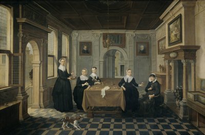 Fünf Damen in einem Innenraum von Dirck van Delen (attributed to)