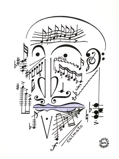 Dr. Musicus - ein Gesicht, gezeichnet mit musikalischer Notation von Dmitri Smirnov