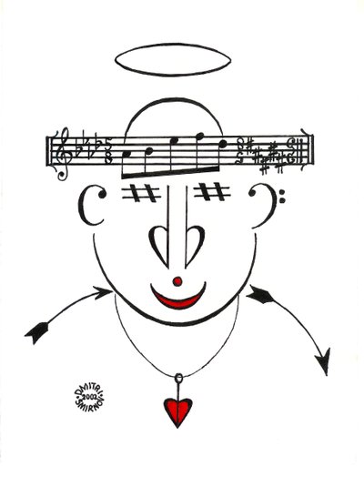 Dzen - ein Gesicht gezeichnet mit musikalischer Notation von Dmitri Smirnov