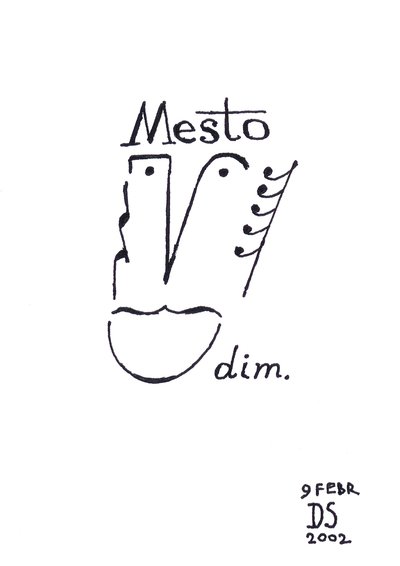 Mesto - eine Karikatur eines Gesichts, gezeichnet mit musikalischer Notation von Dmitri Smirnov