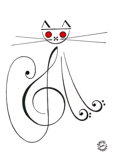 Musikalische Katze - eine Katze gezeichnet mit musikalischer Notation von Dmitri Smirnov